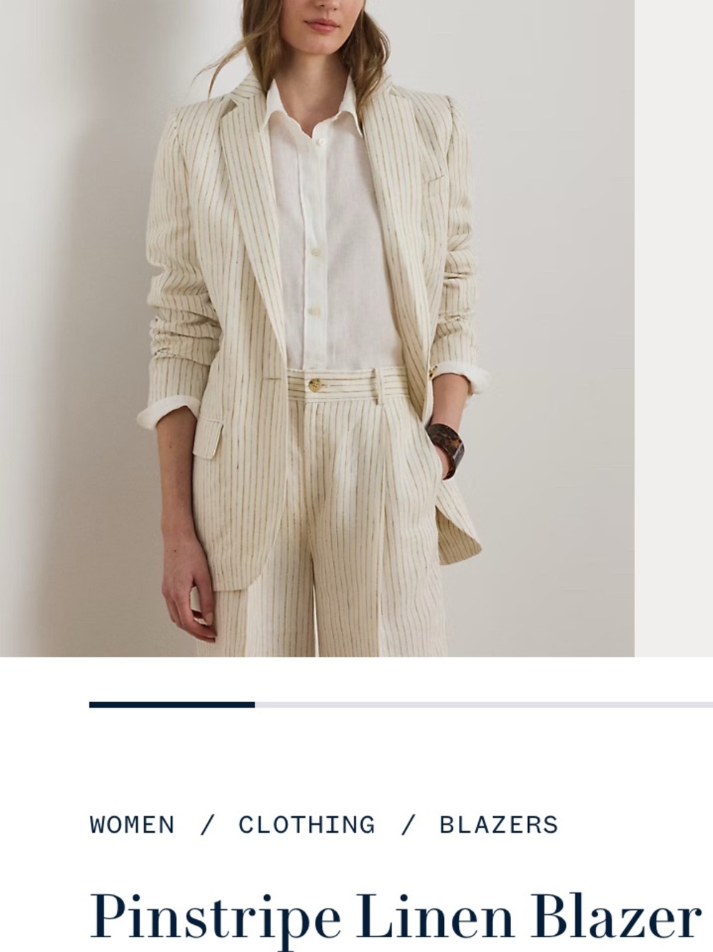 Lauren Ralph Lauren Cream Pinstripe Linen Blazer and Wide-Leg Trousers - Picture 10 of 16